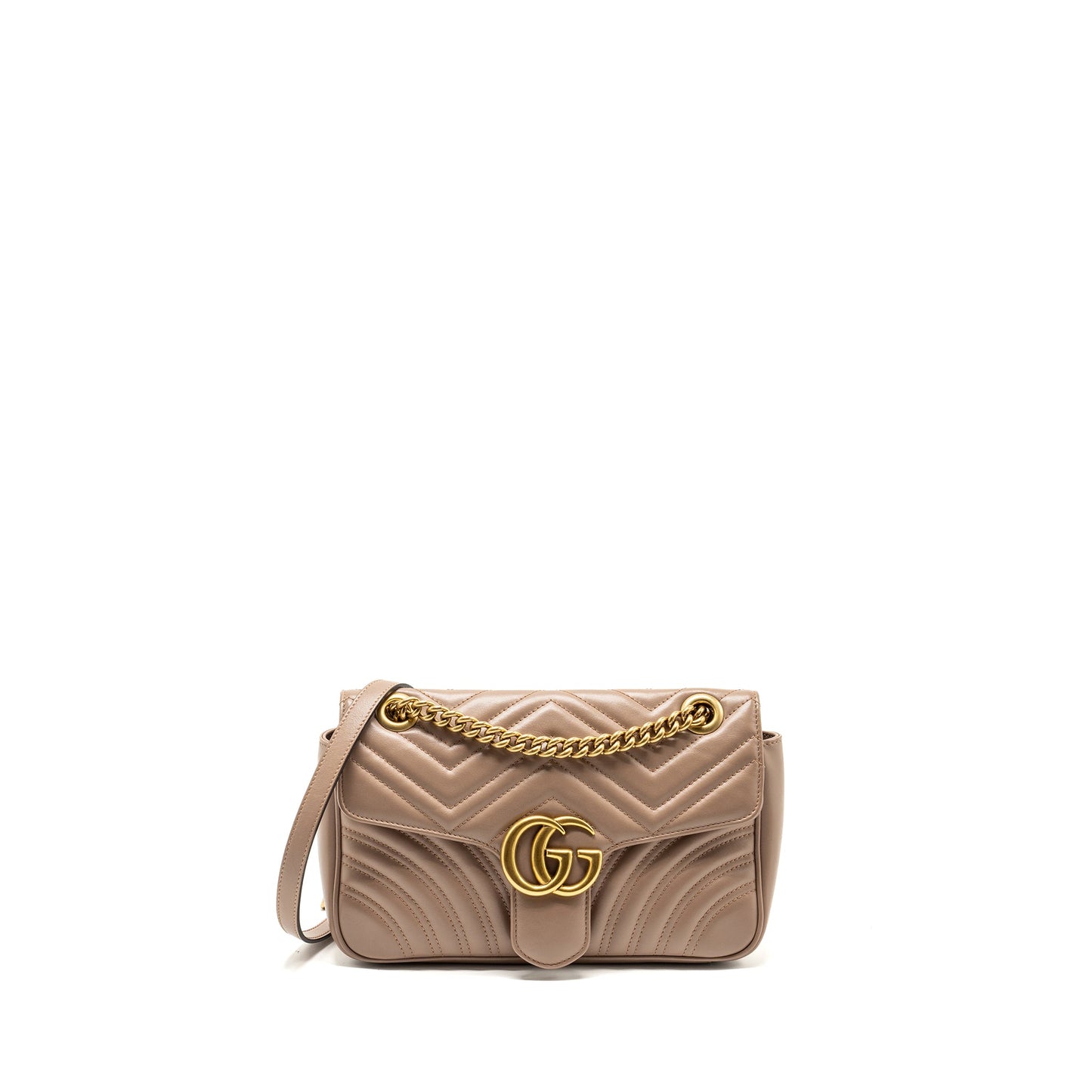 GUCCI Small GG Marmont Shoulder Bag Calfskin Beige GHW