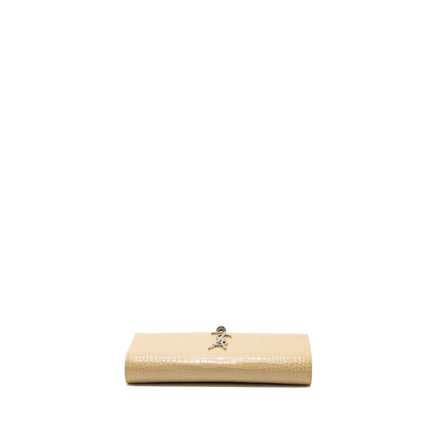 Saint Laurent Kate Clutch Croc Embossed Leather Beige SHW