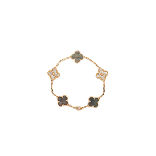 Van Cleef & Arpels Vintage Alhambra Bracelet, 5 Motifs Mother of Pearl/Rose Gold, Diamonds