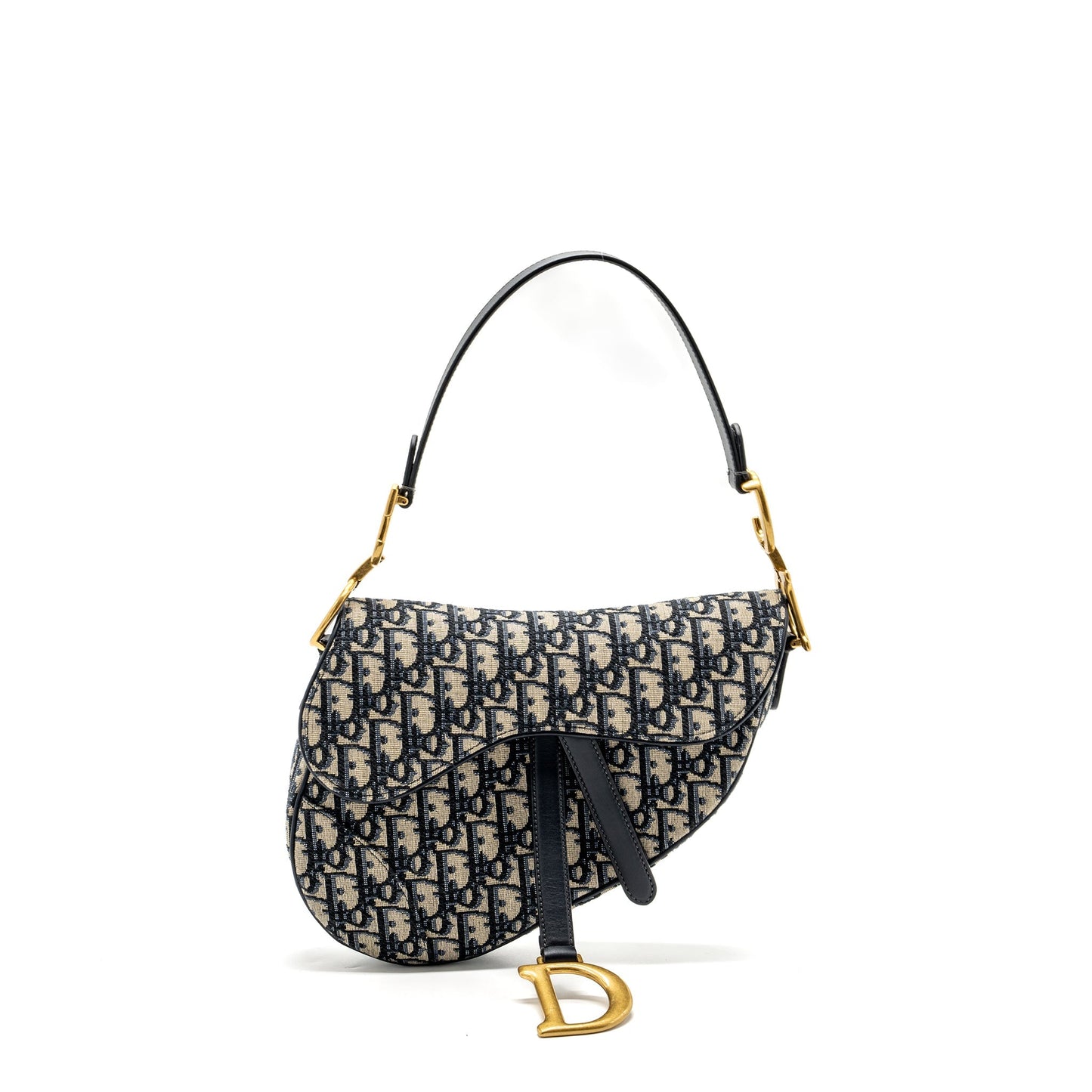 Luxury Dior Medium Saddle Bag Blue Oblique Jacquard Canvas GHW