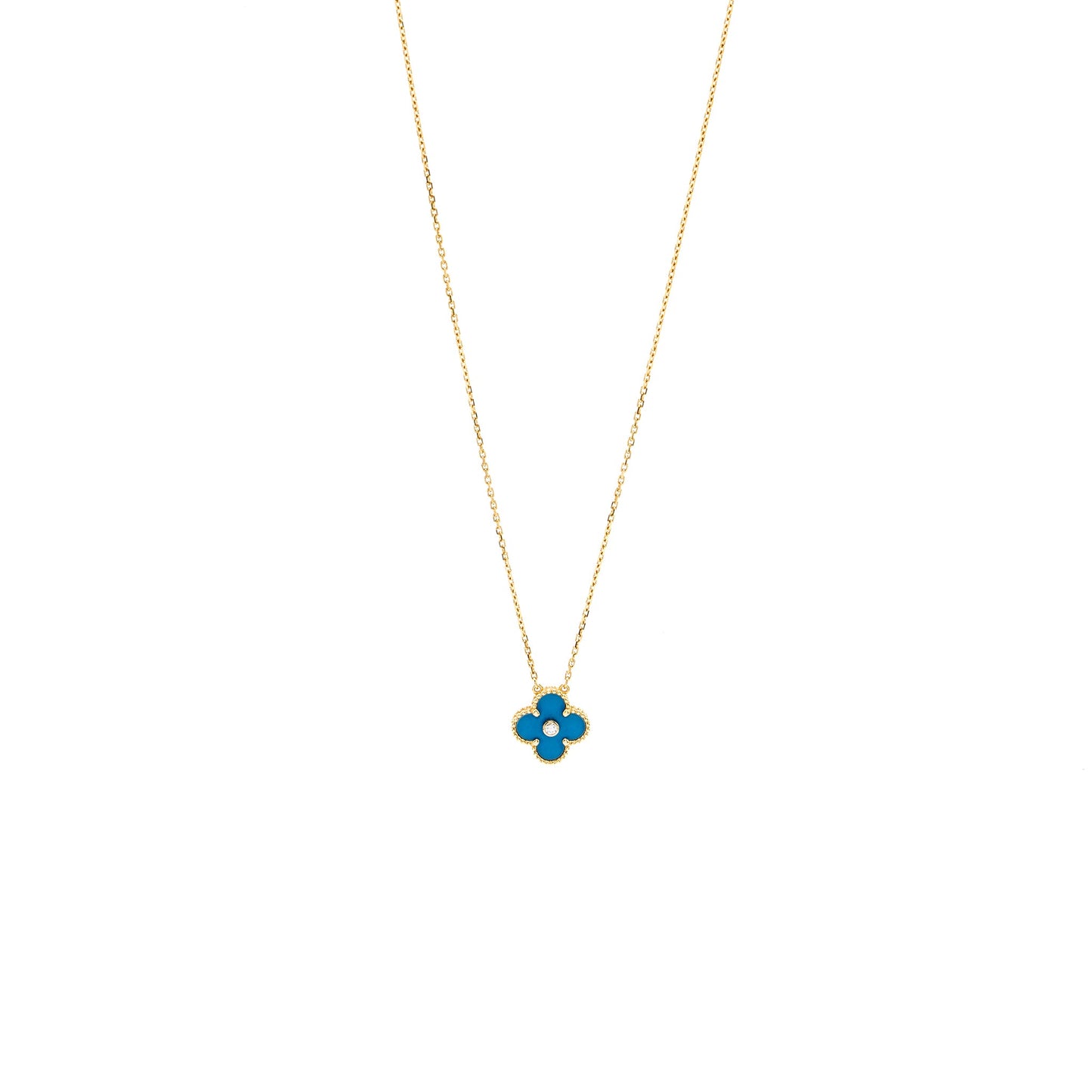 Van Cleef & Arpels 2019 Holiday Limited Vintage Alhambra Pendant Yellow Gold/Blue Porcelain,Diamond