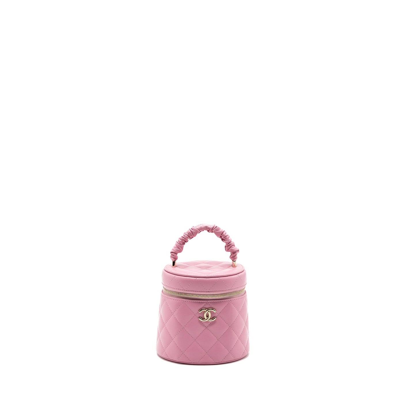 Chanel Top Handle Round Vanity Case Lambskin Pink LGHW
