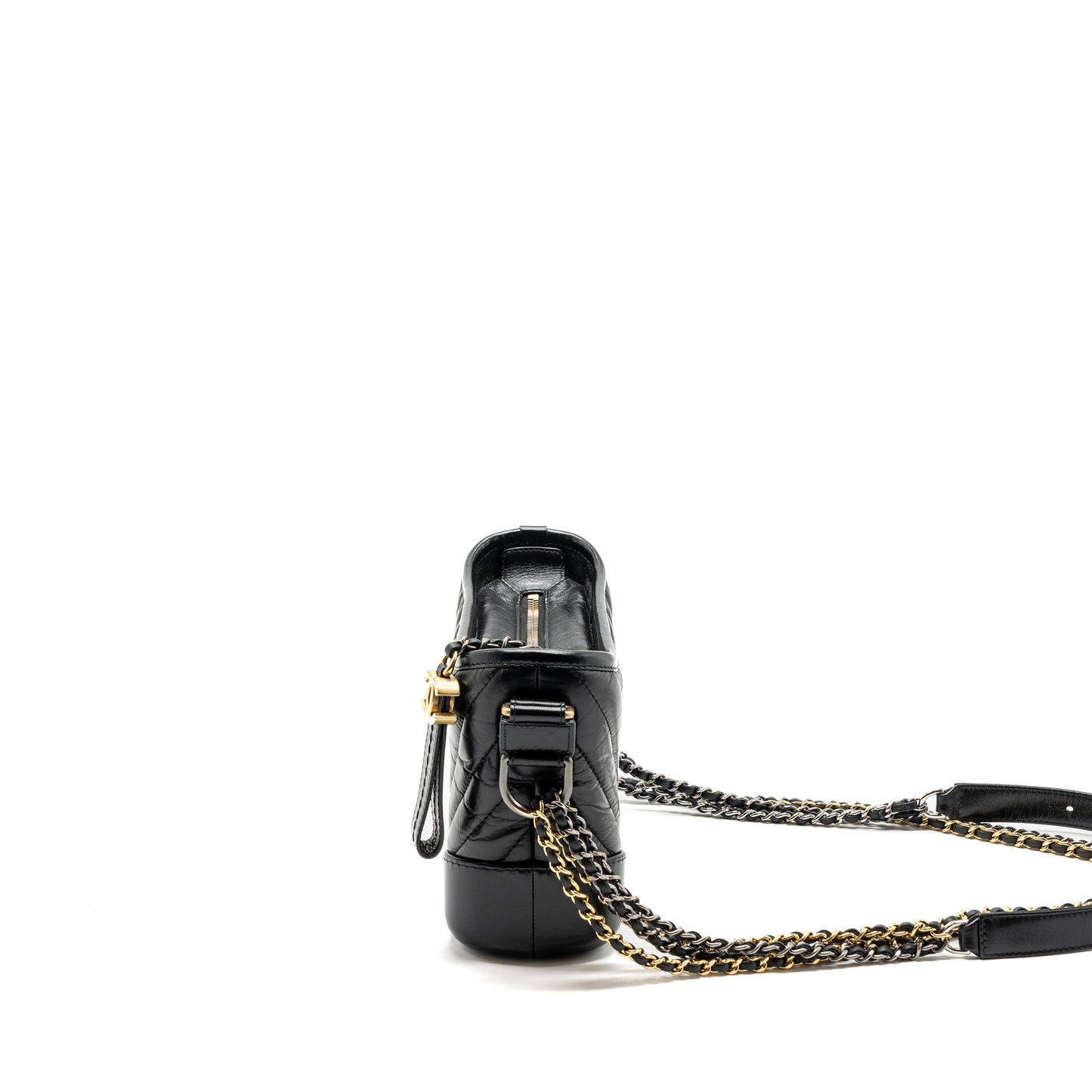 Chanel Small Gabrielle Hobo Bag Chevron Aged Calfskin Black Multicolour Hardware