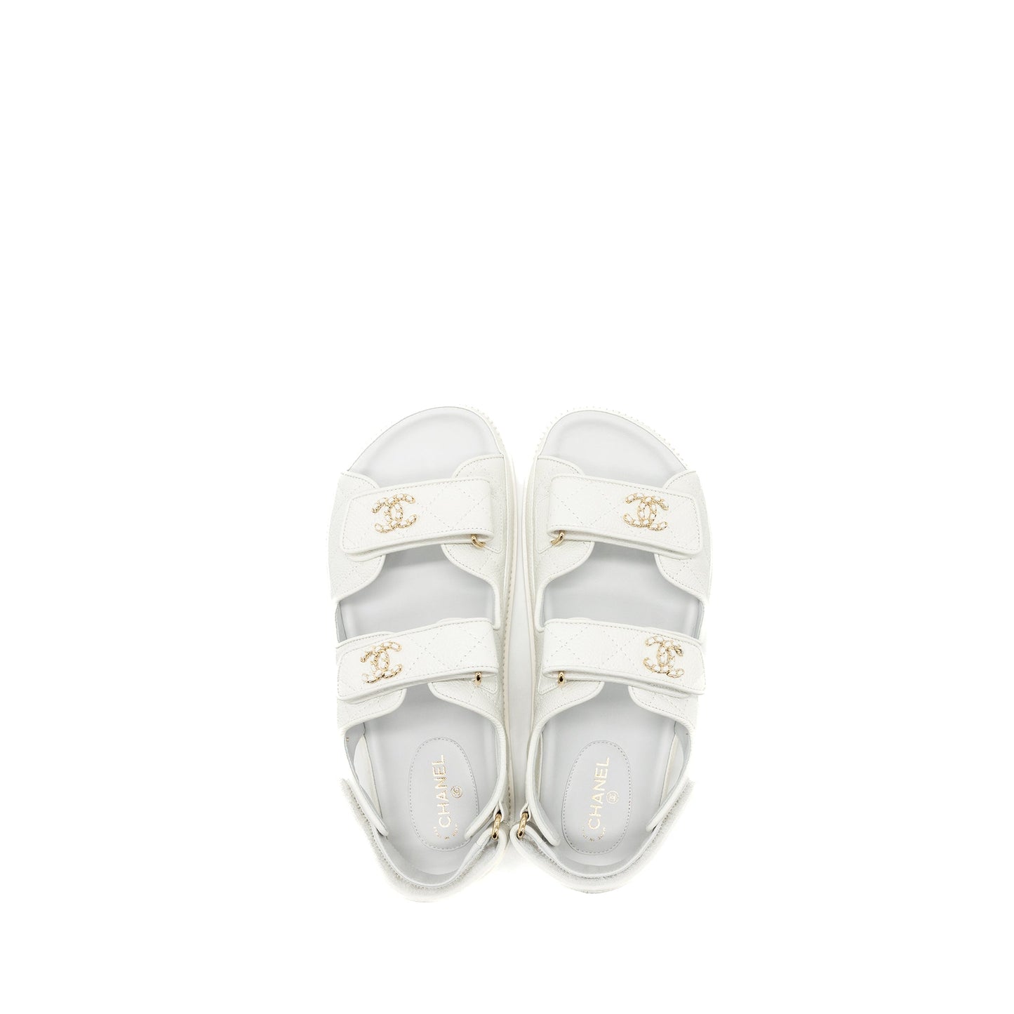 Chanel Size 38 Dad Sandals Caviar White LGHW