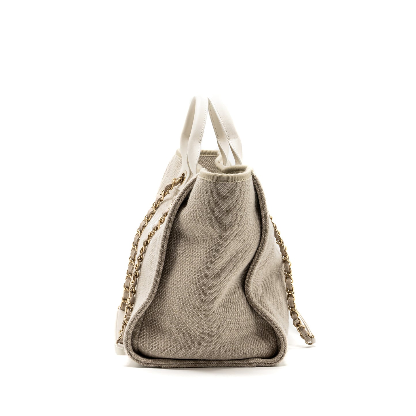 Chanel Deauville Bag Canvas/ Leather Beige/White GHW (microchip)