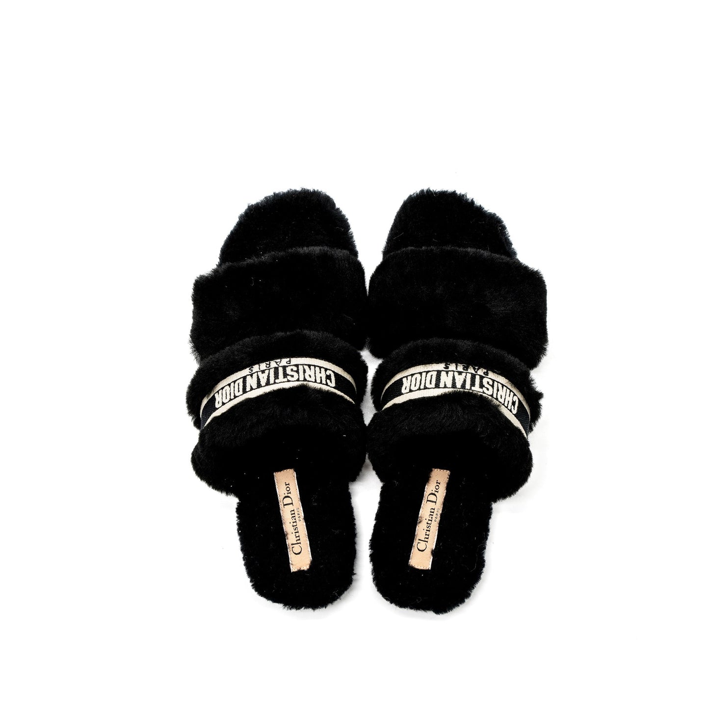 Luxury Dior Size 39 Chez Moi Sandals Shearling Black