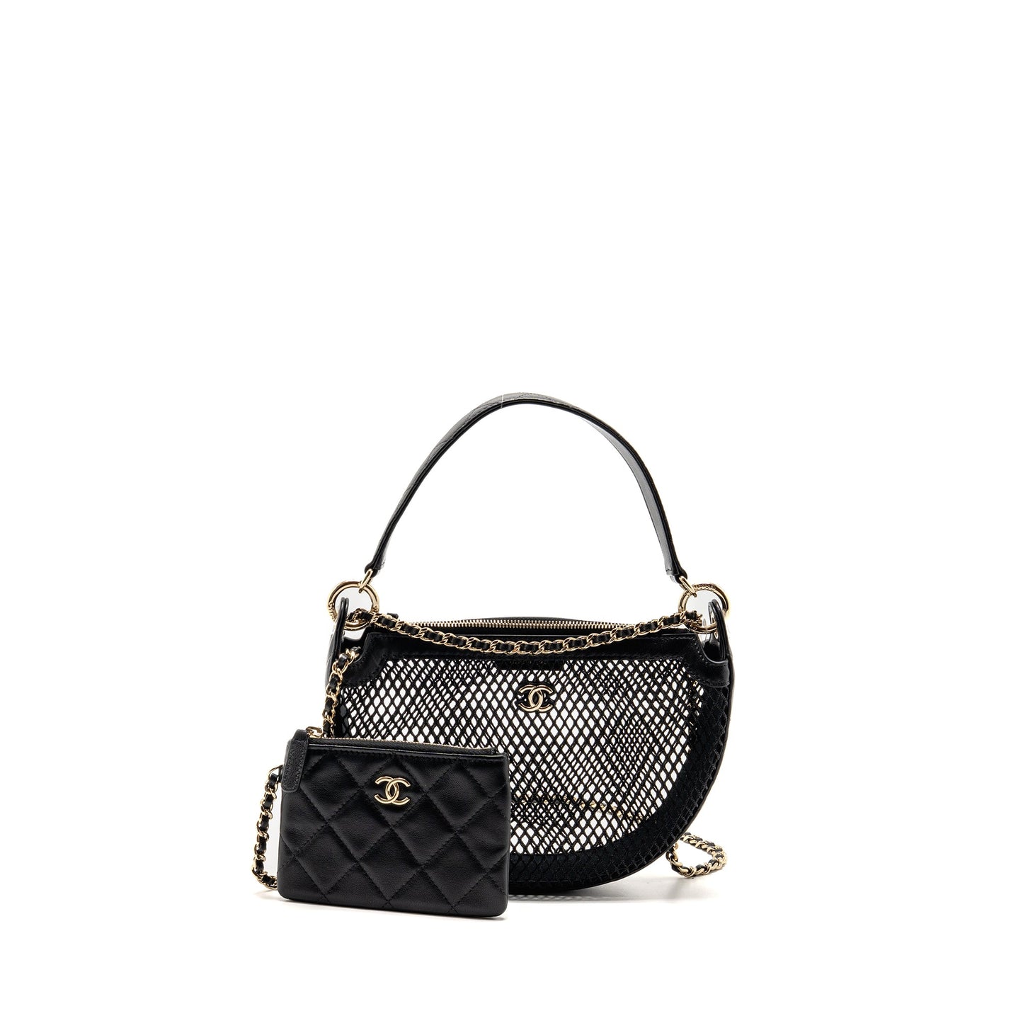Chanel 25S half moon clutch with chain mesh / lambskin black LGHW (microchip)