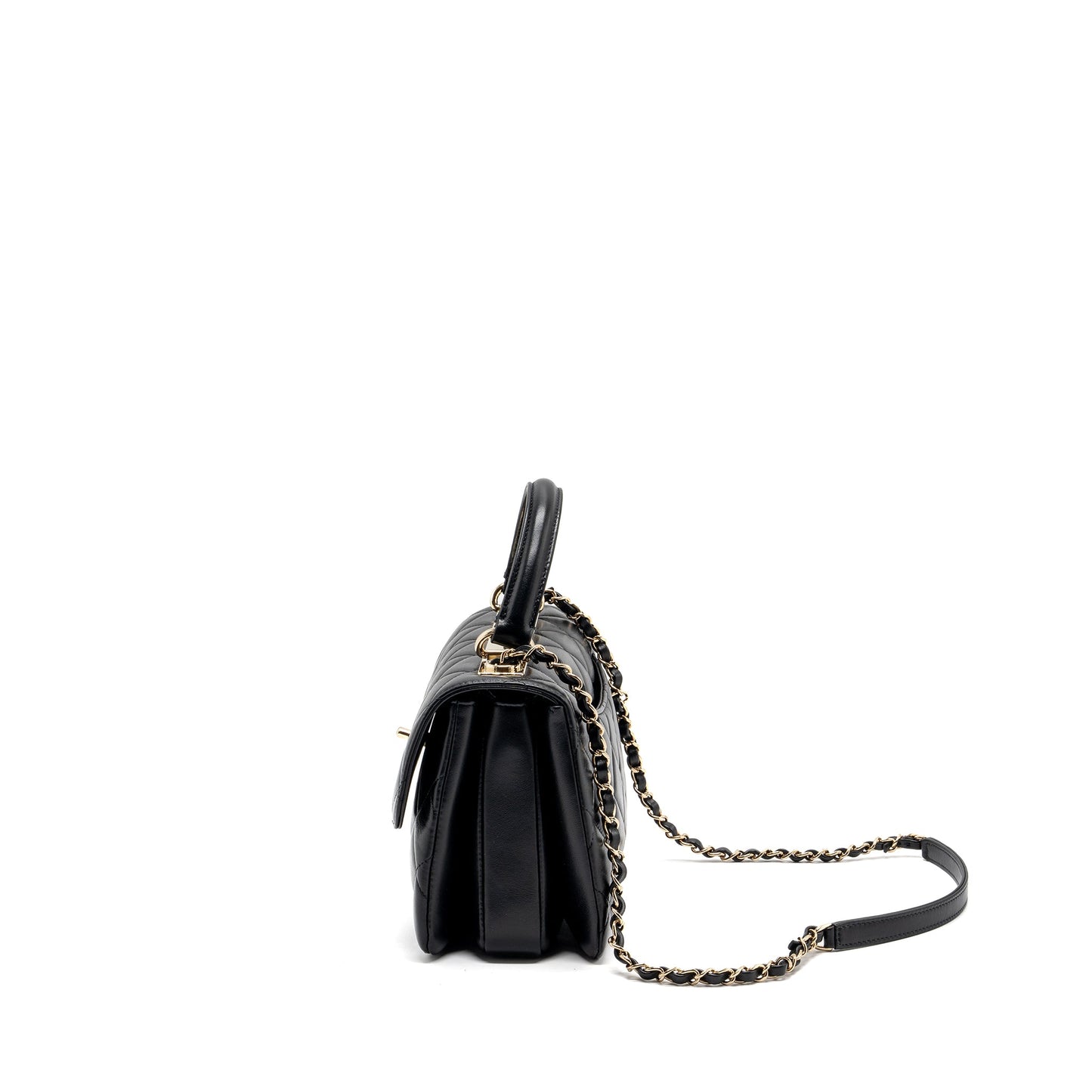 Chanel trendy CC flap bag with top handle lambskin black LGHW (microchip)