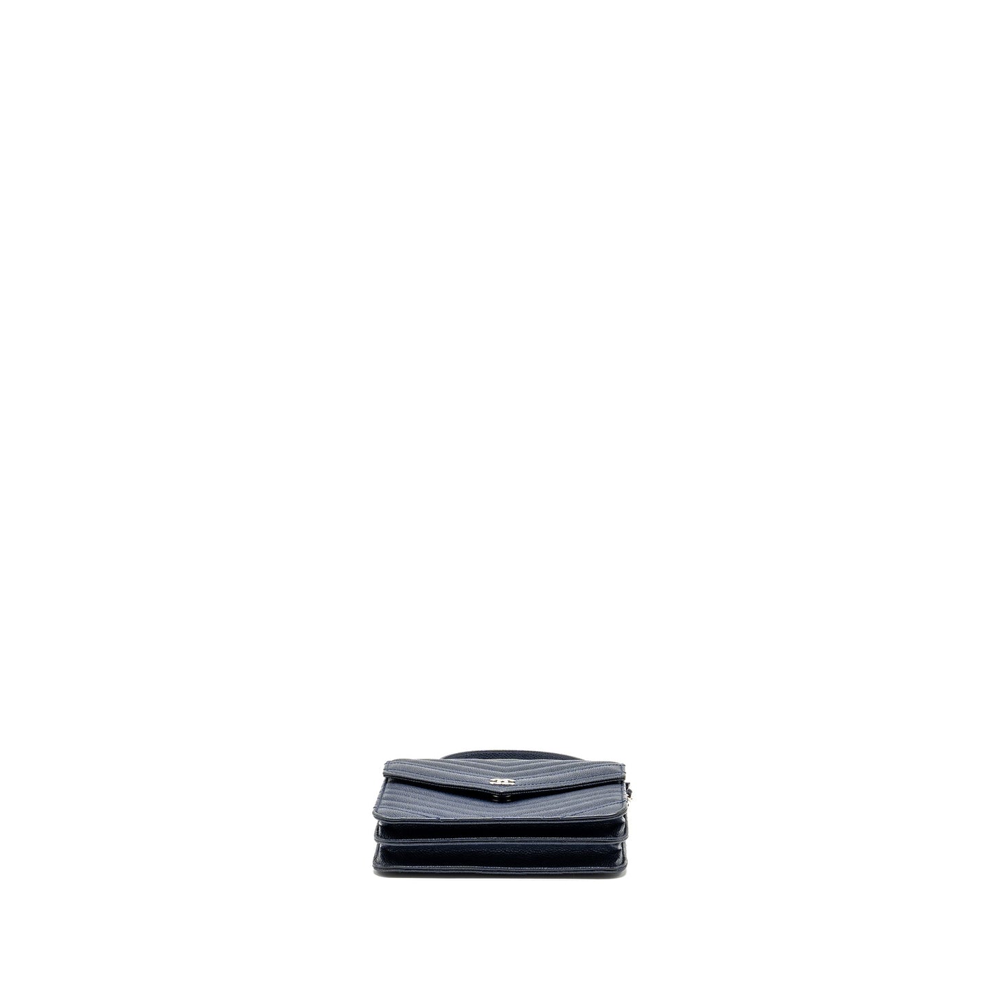 CHANEL Square Chevron Wallet On Chain Navy Caviar Navy SHW