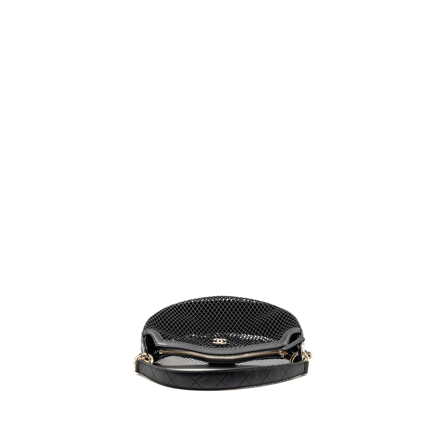 Chanel 25S half moon clutch with chain mesh / lambskin black LGHW (microchip)