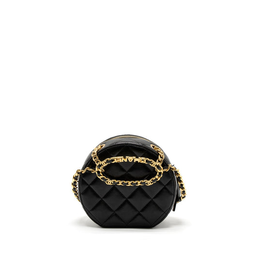 Chanel Round Vanity with Round Handle Crossbody Bag Lambskin Black GHW (Microchip)