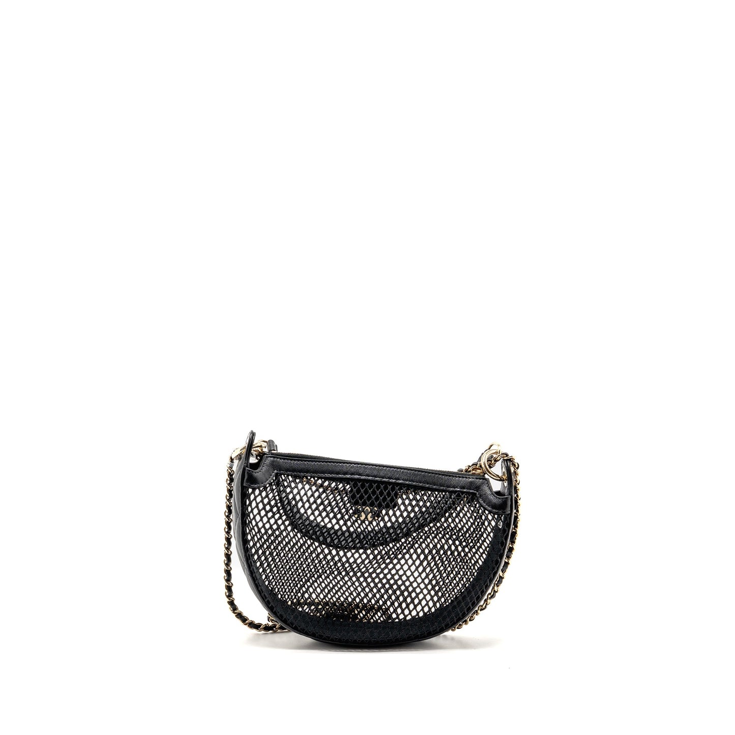 Chanel 25S half moon clutch with chain mesh / lambskin black LGHW (microchip)