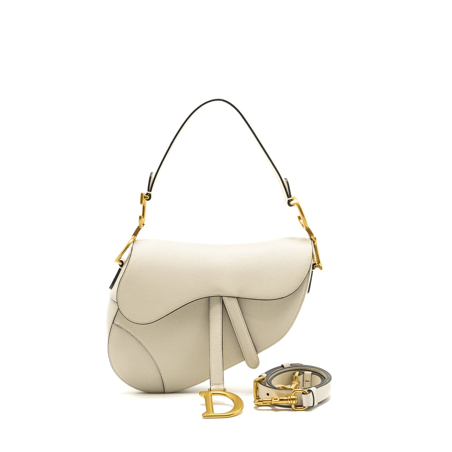Luxury Dior Medium Saddle Bag Calfskin WHITE GHW