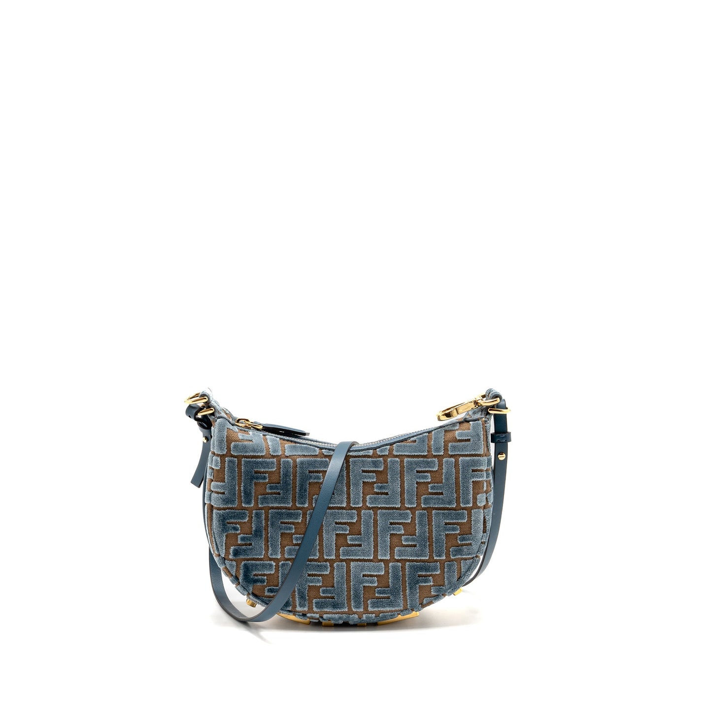 Fendi Fendigraphy Mini bag FF Jacquard Velvet Light Blue/Brown GHW