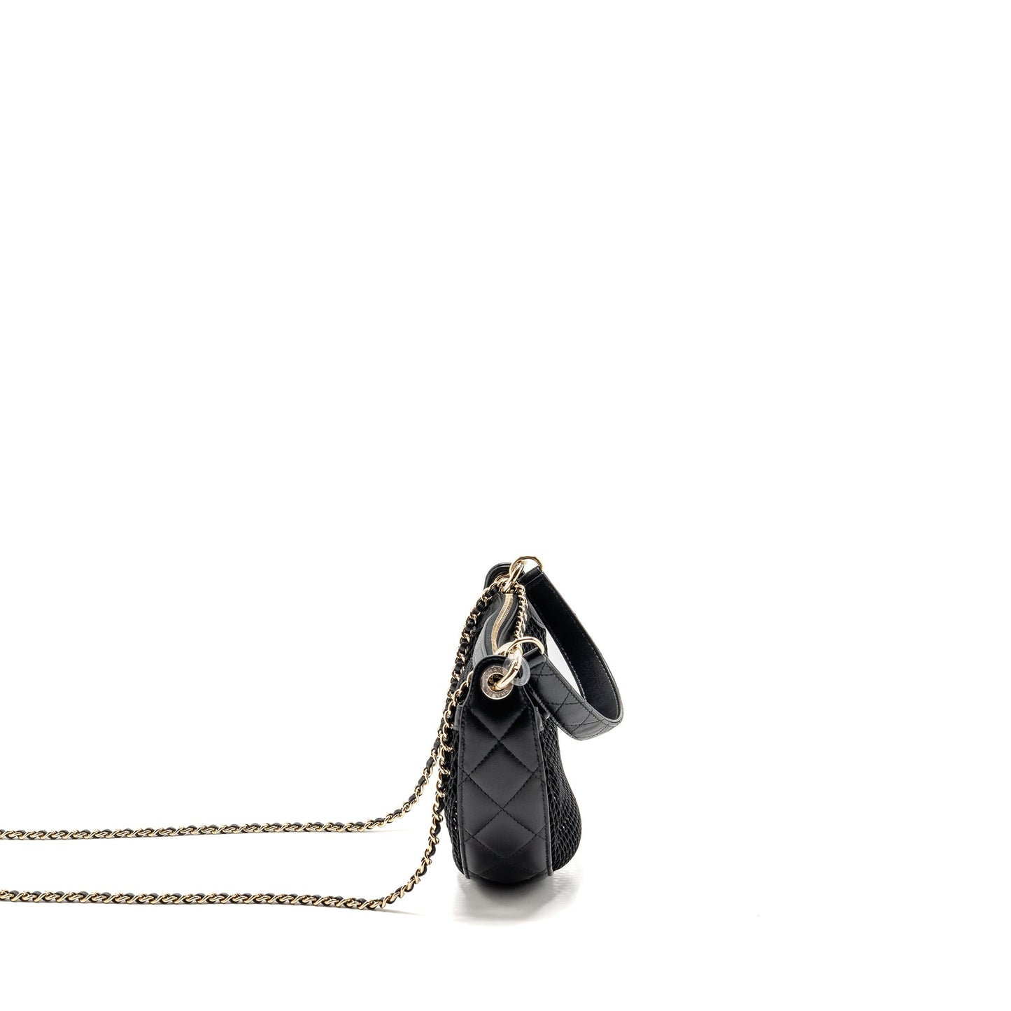 Chanel 25S half moon clutch with chain mesh / lambskin black LGHW (microchip)
