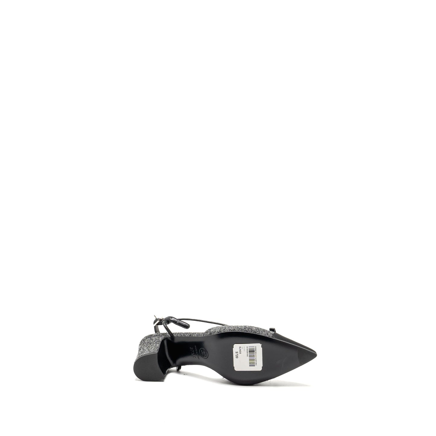 Chanel Size 37.5 Cap Toe CC Slingback Pumps Tweed Grey/Black