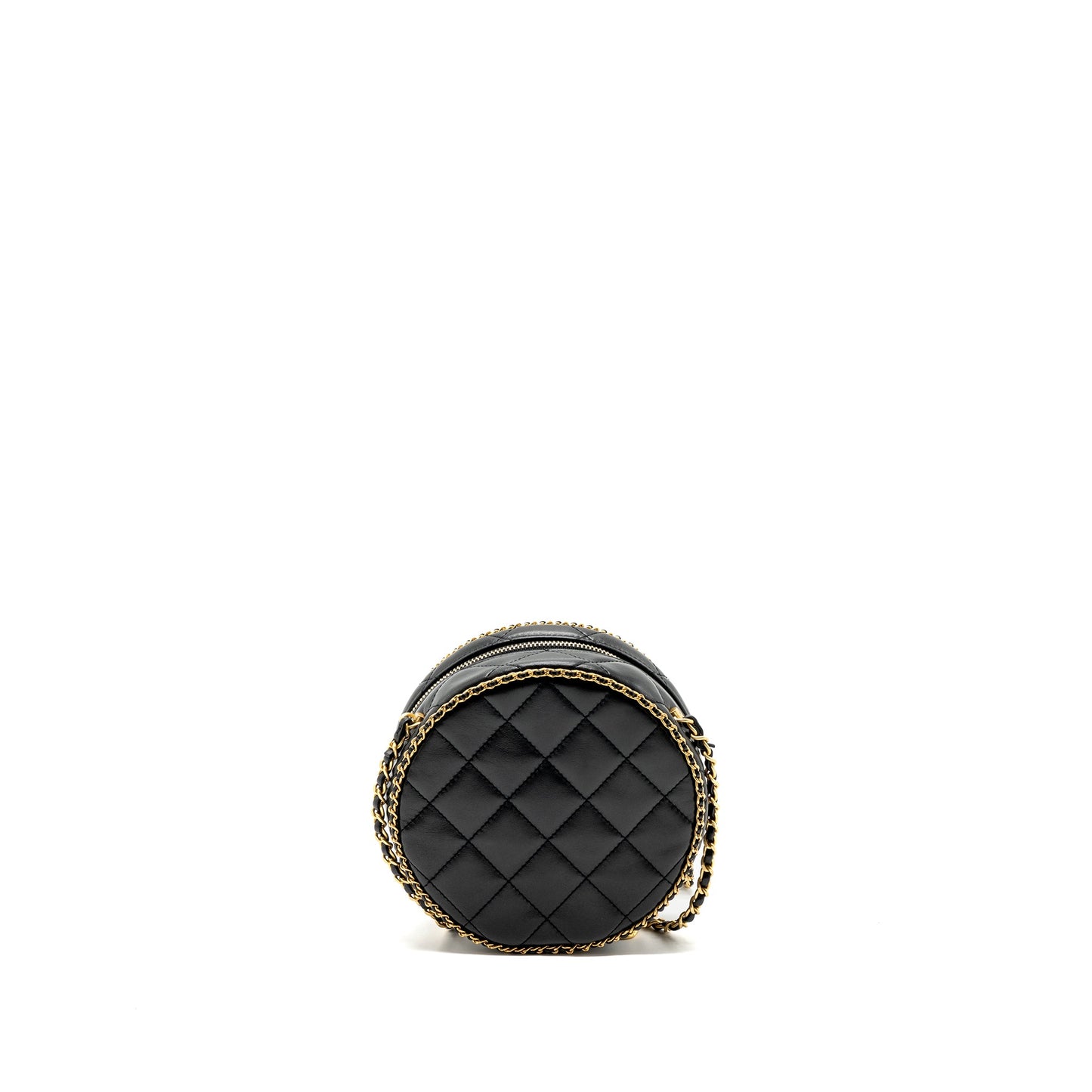 Chanel Round Vanity With Chain Lambskin Black GHW (microchip) no