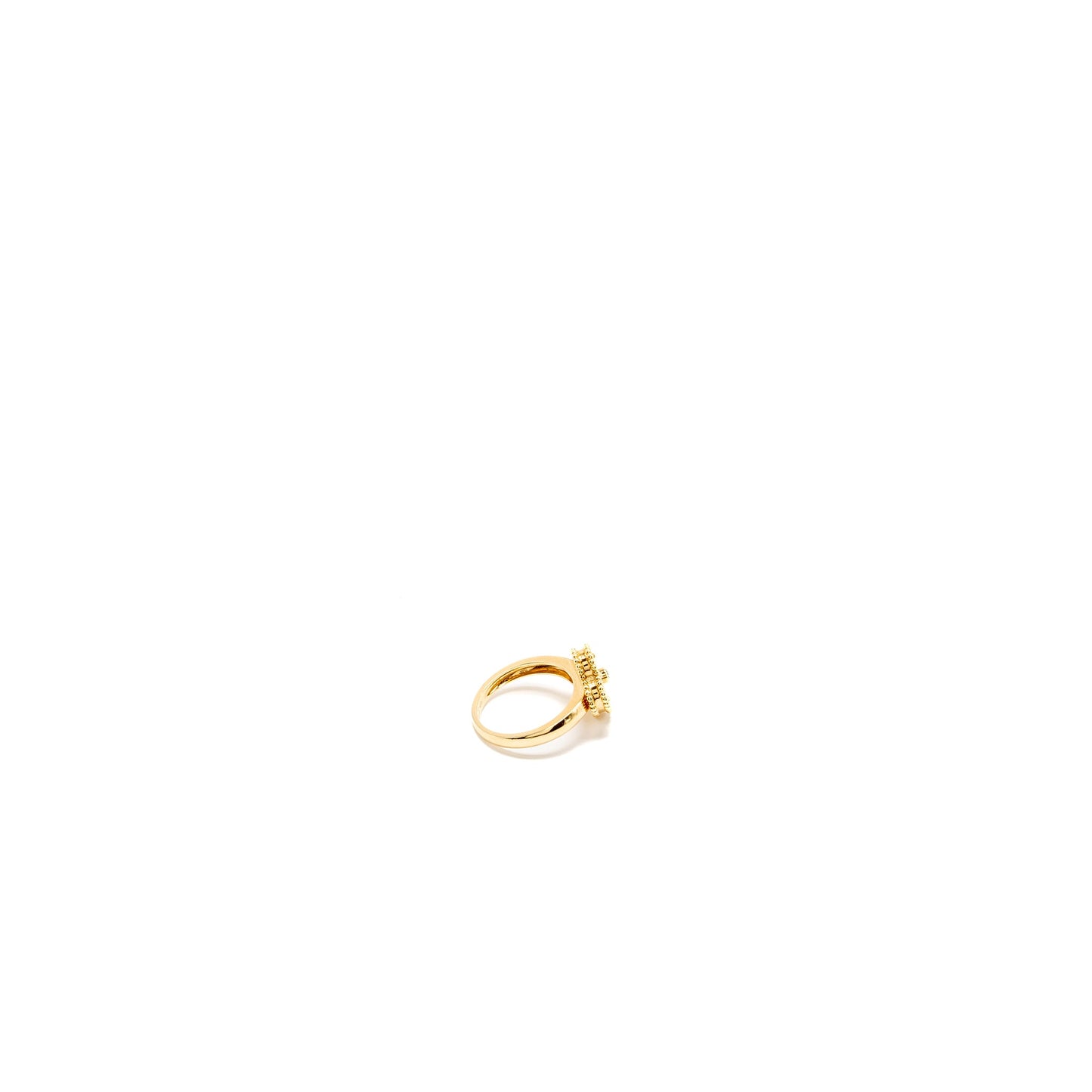 Van Cleef & Arpels Size 57 Vintage Alhambra Ring, 18K Yellow Gold/White mother of pearl/Diamond