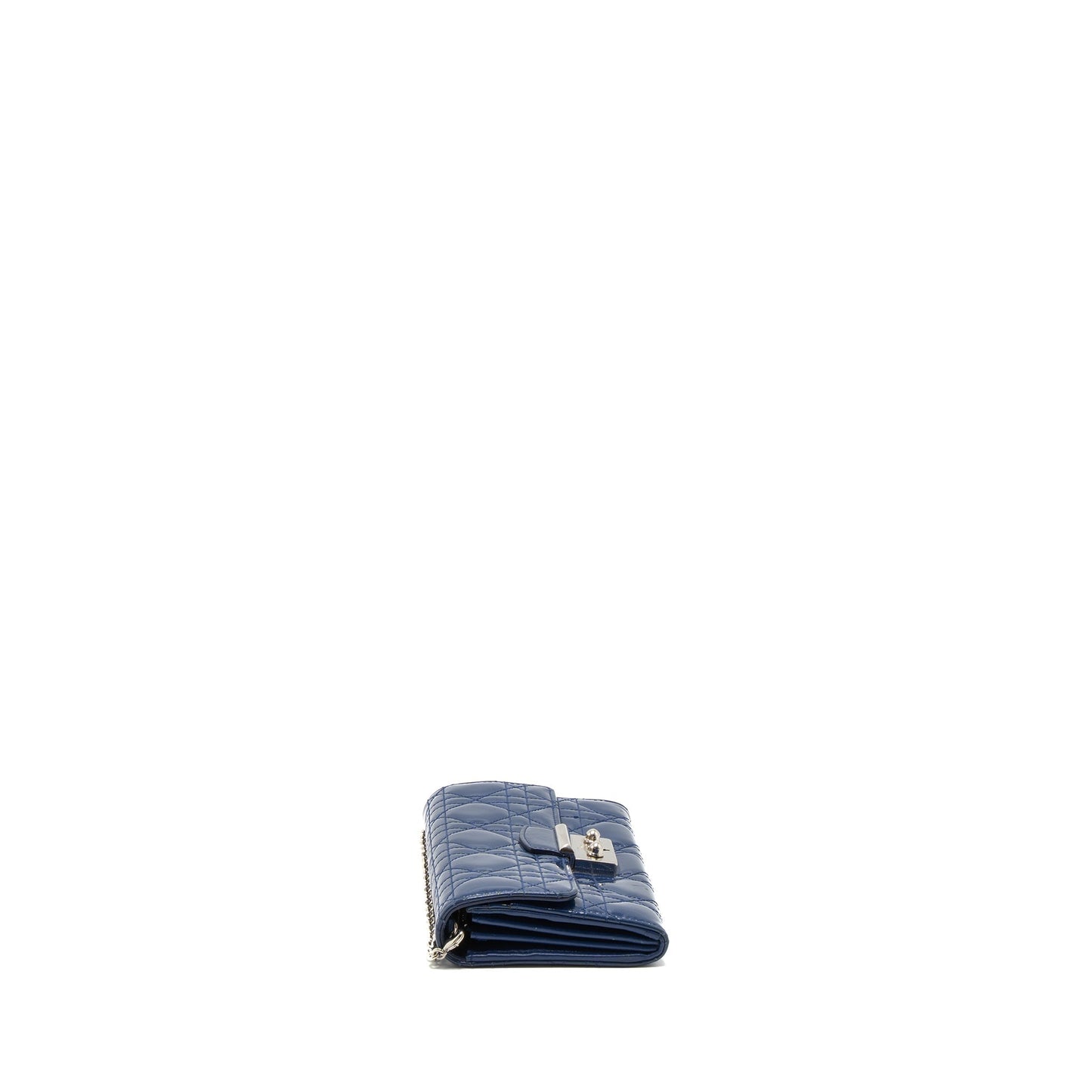 Luxury Dior Flap Wallet with Chain Patent Blue SHW