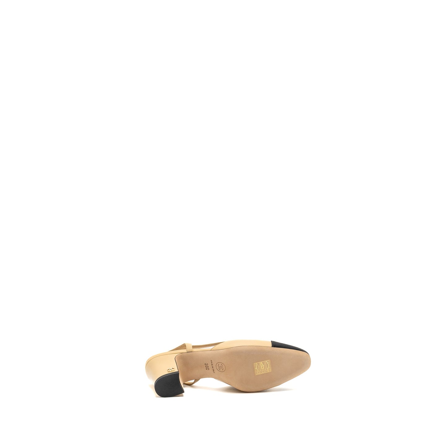 Chanel Size 36 Slingback Pumps Leather Beige / Black