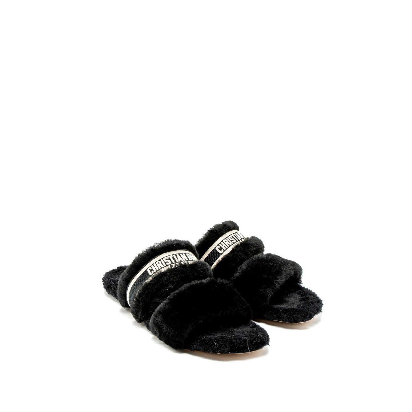 Luxury Dior Size 39 Chez Moi Sandals Shearling Black