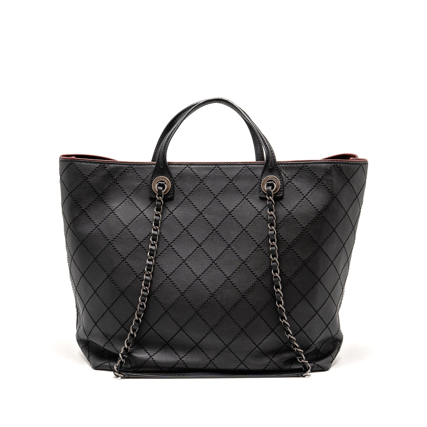 Chanel on the road stitched tote bag calfskin black ruthenium silver hardware