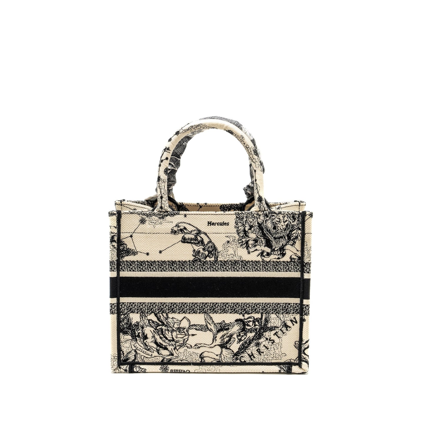 Luxury Dior SMALL Book Tote Latte/Black Toile De Jouy Zodiac Embroidery
