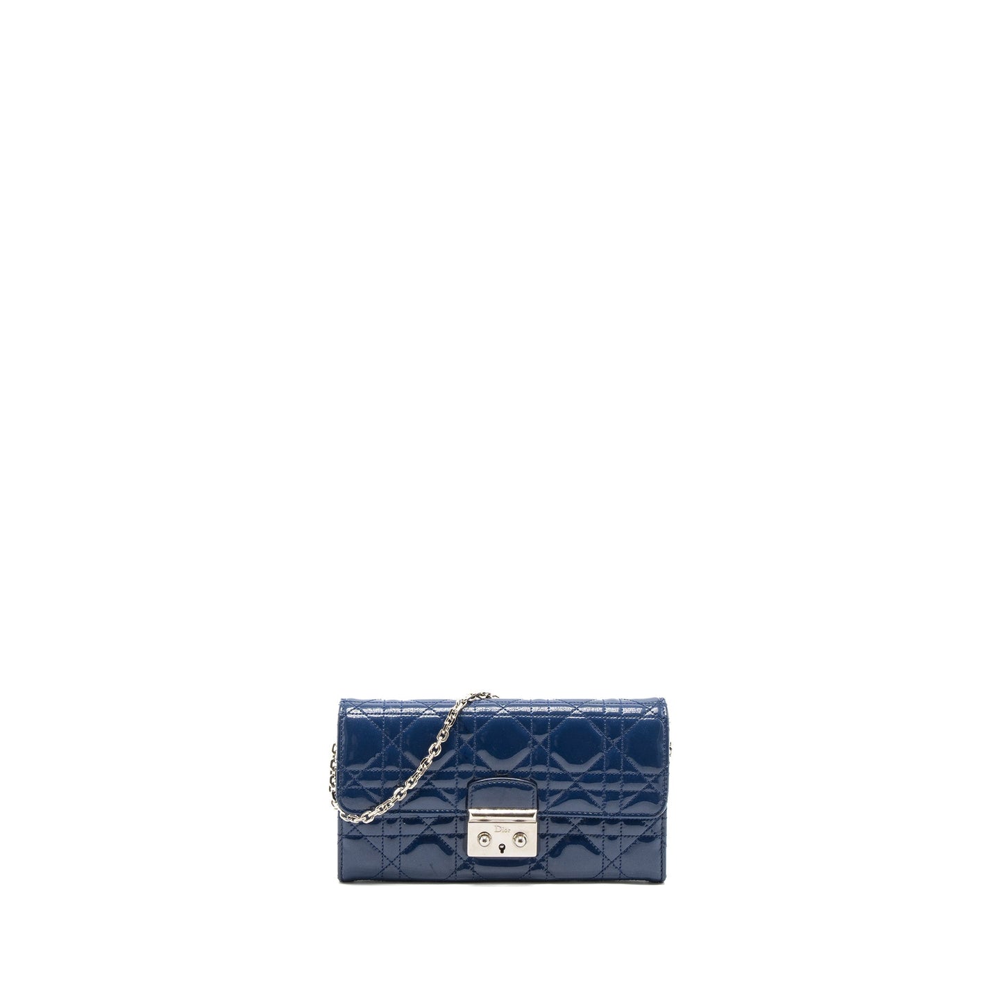 Luxury Dior Flap Wallet with Chain Patent Blue SHW