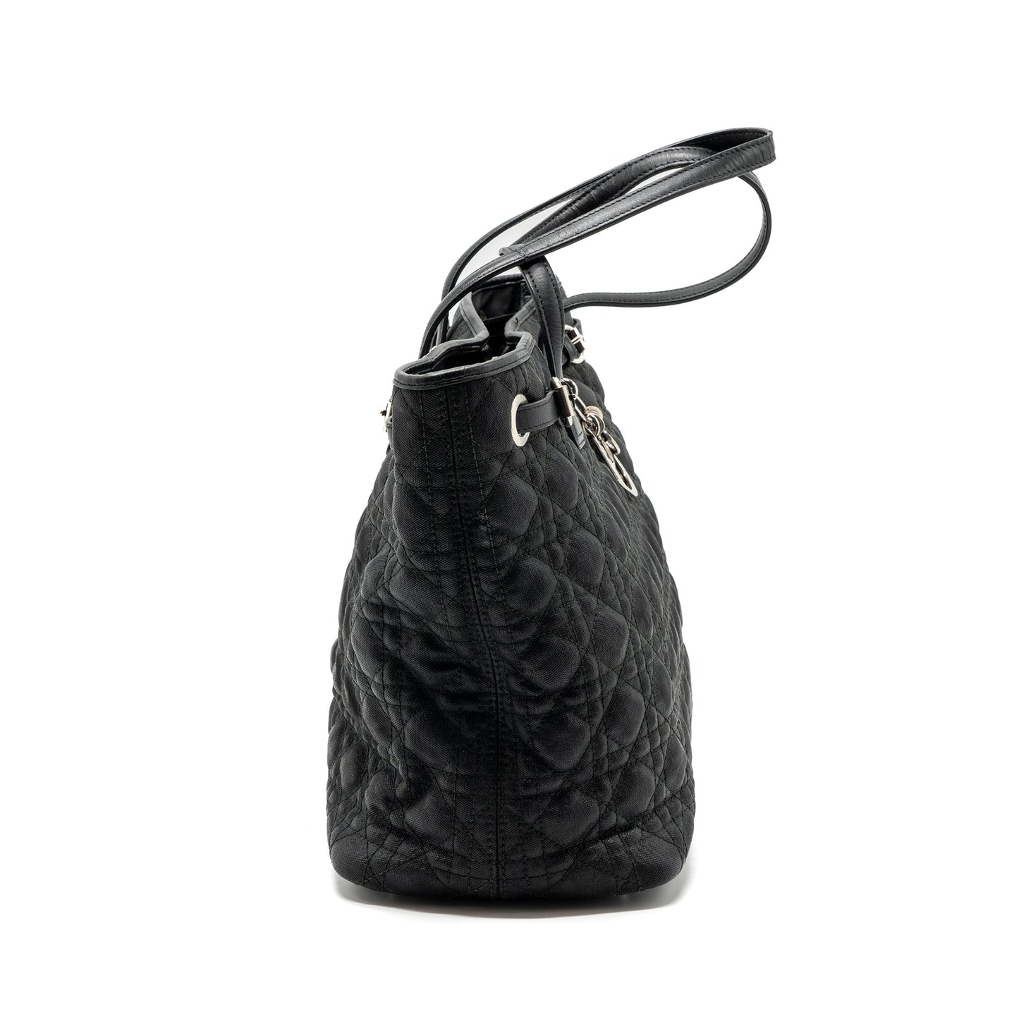 Luxury Dior Shopping Tote Bag Fabric/Leather Black SHW