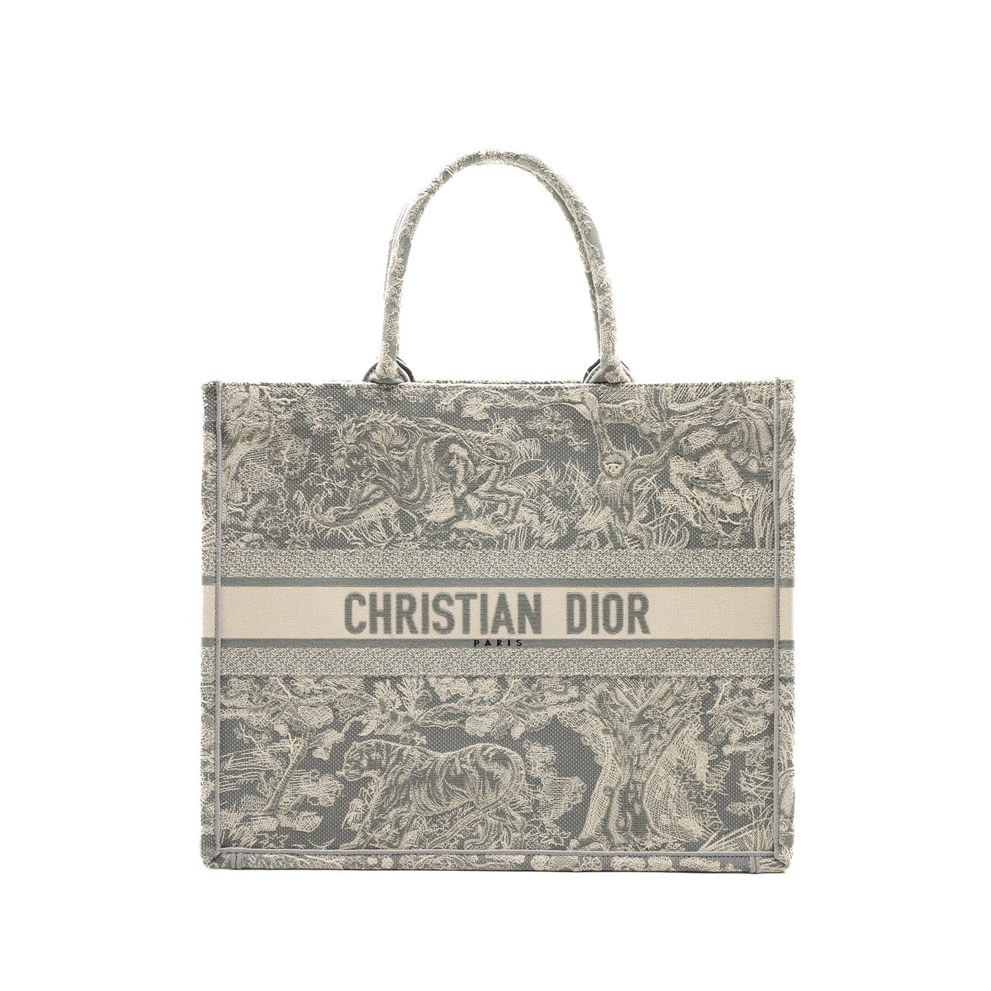 Luxury Dior Large Book Tote Ecru And Grey Toile De Jouy Embroidery