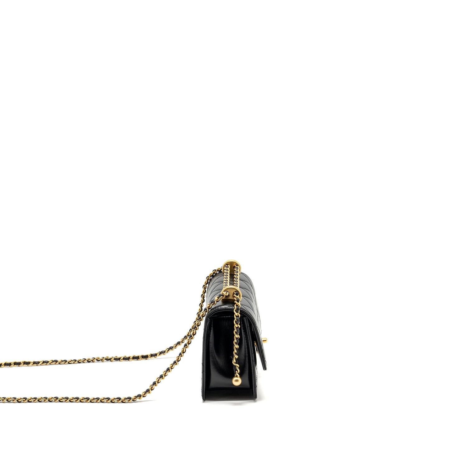 Chanel 24c gold crush mini flap bag calfskin black GHW (Microchip)