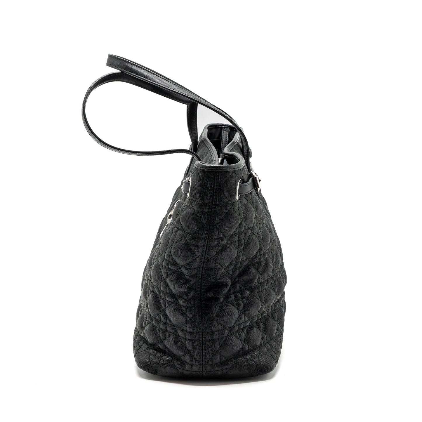 Luxury Dior Shopping Tote Bag Fabric/Leather Black SHW