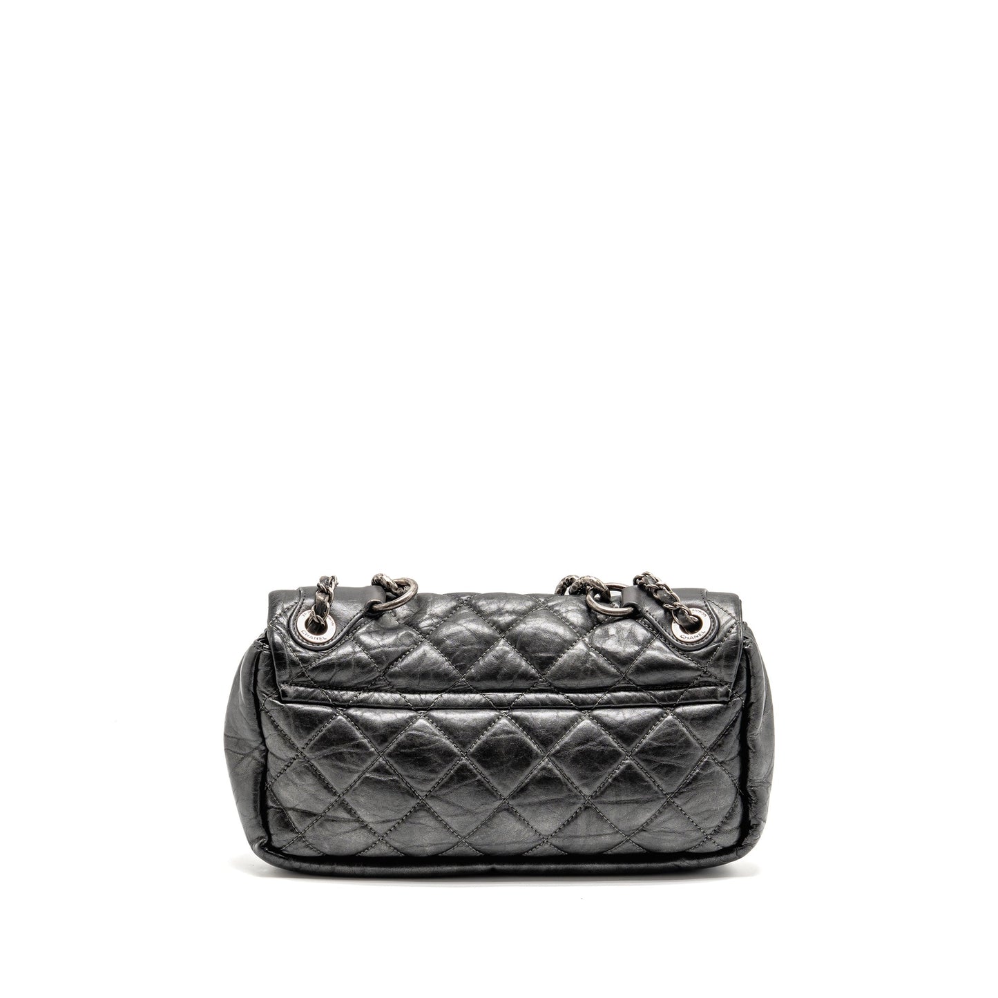 Chanel Detailed Chain Single Flap Bag Calfskin Charcoal Grey SHW