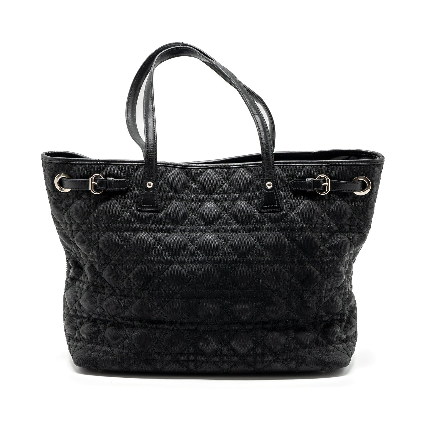 Luxury Dior Shopping Tote Bag Fabric/Leather Black SHW