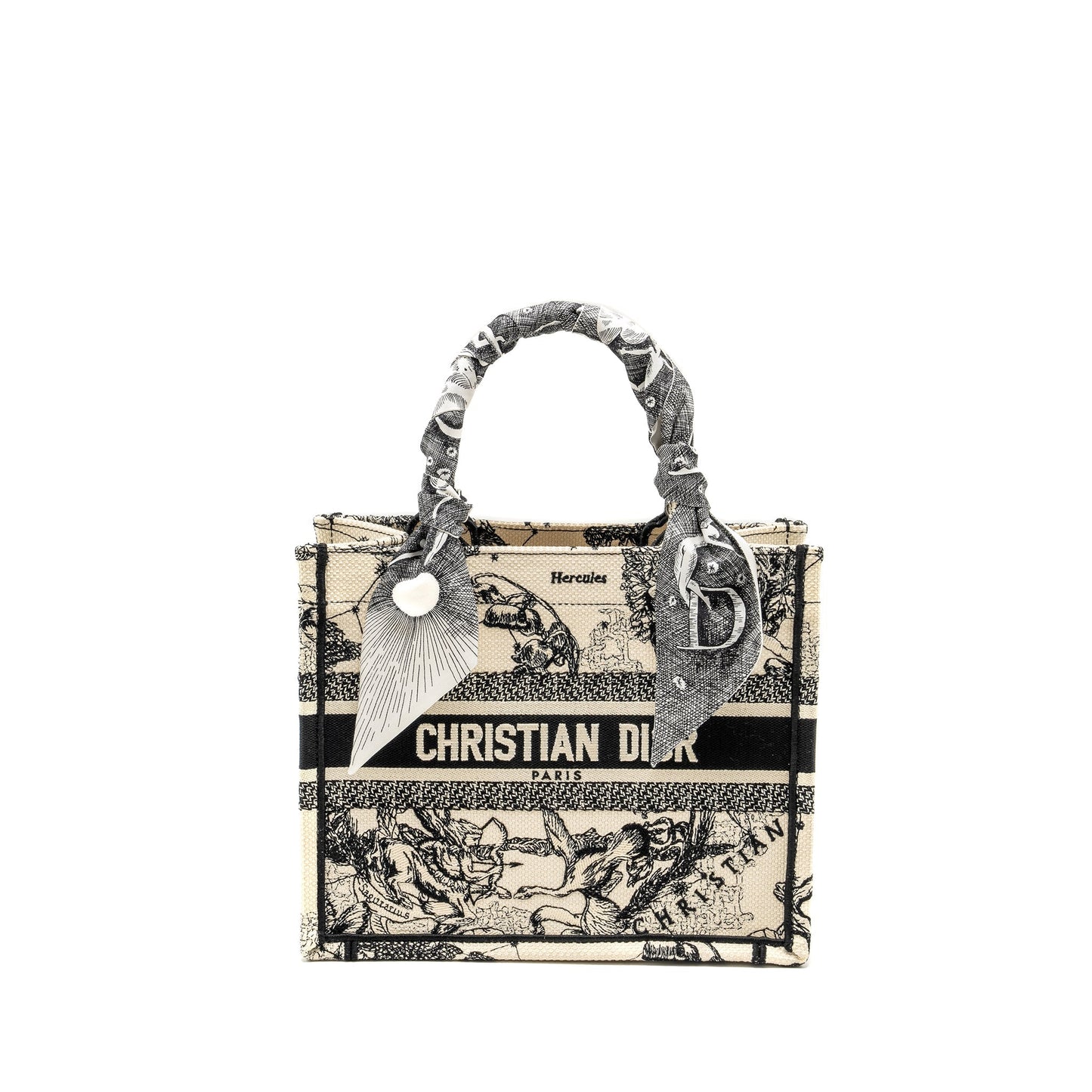Luxury Dior SMALL Book Tote Latte/Black Toile De Jouy Zodiac Embroidery
