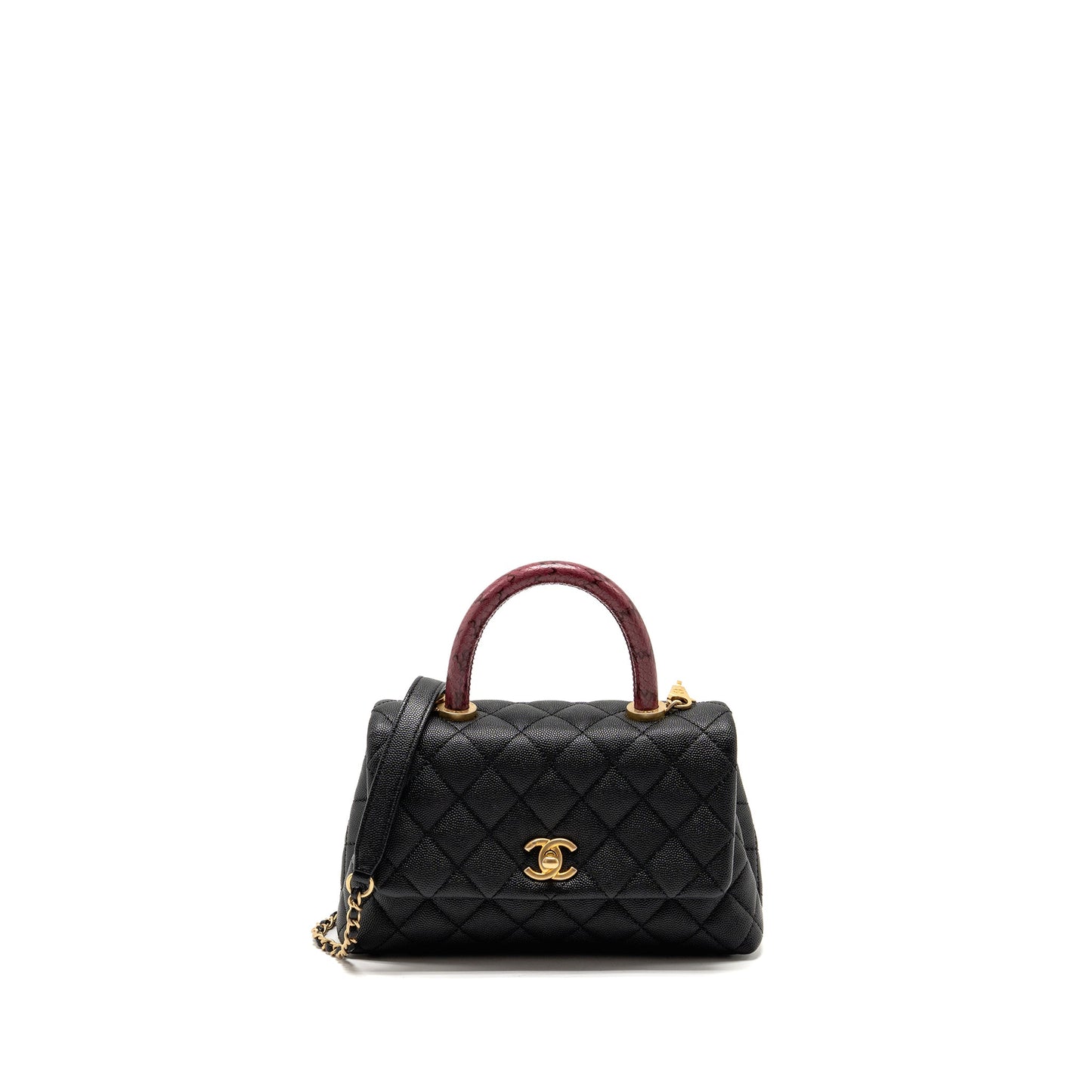 Chanel Small Coco Handle with Python Handle caviar Black/Burgundy GHW