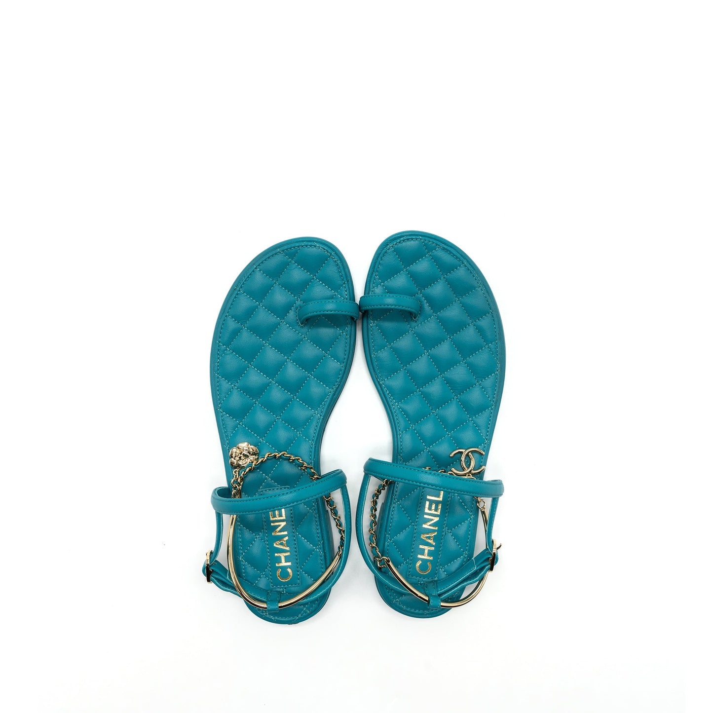 Chanel Size 38 Sandals Leather Green LGHW