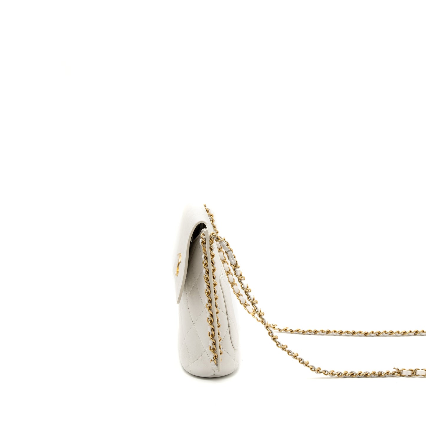 Chanel Crossbody Square Flap Bag Lambskin White Brushed GHW