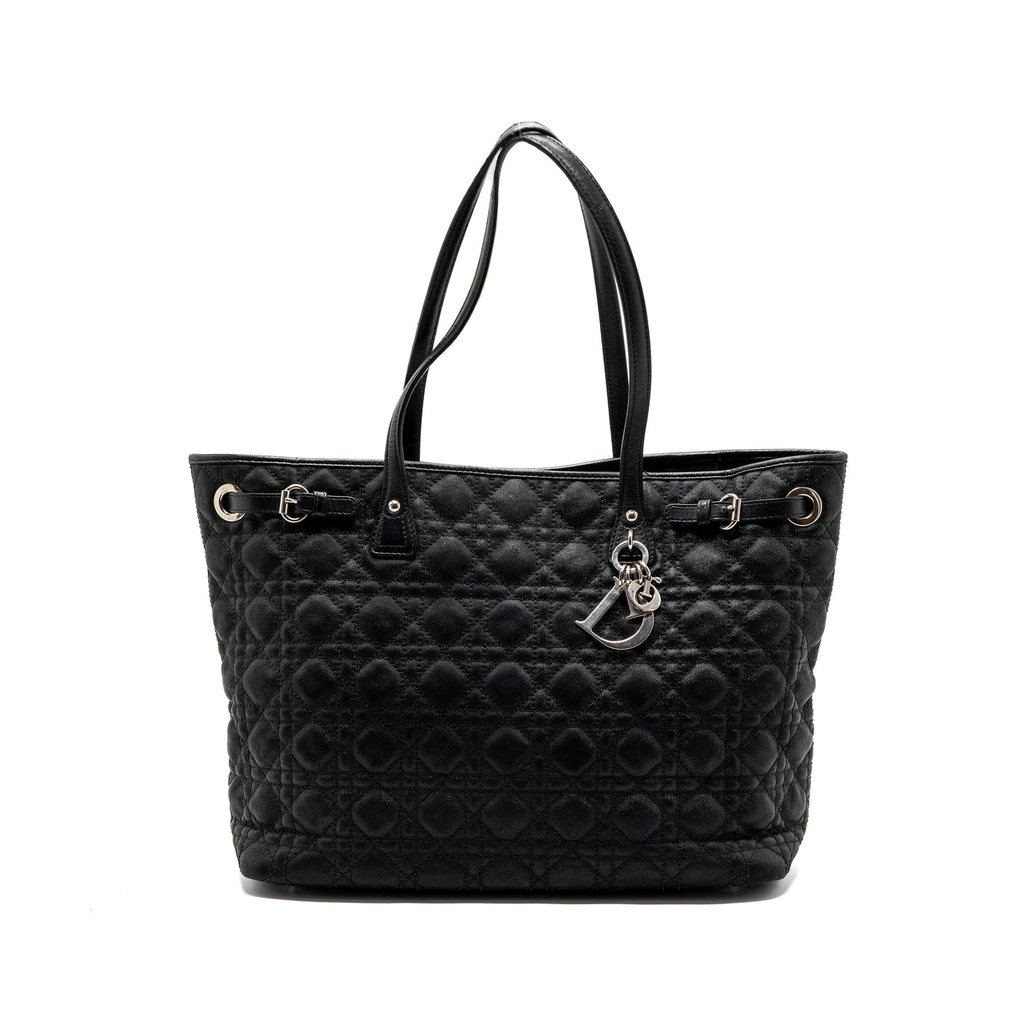 Luxury Dior Shopping Tote Bag Fabric/Leather Black SHW