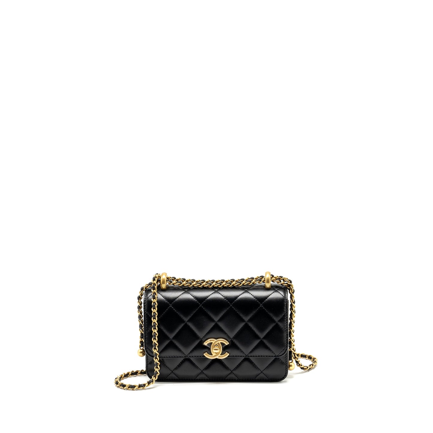 Chanel 24c gold crush mini flap bag calfskin black GHW (Microchip)