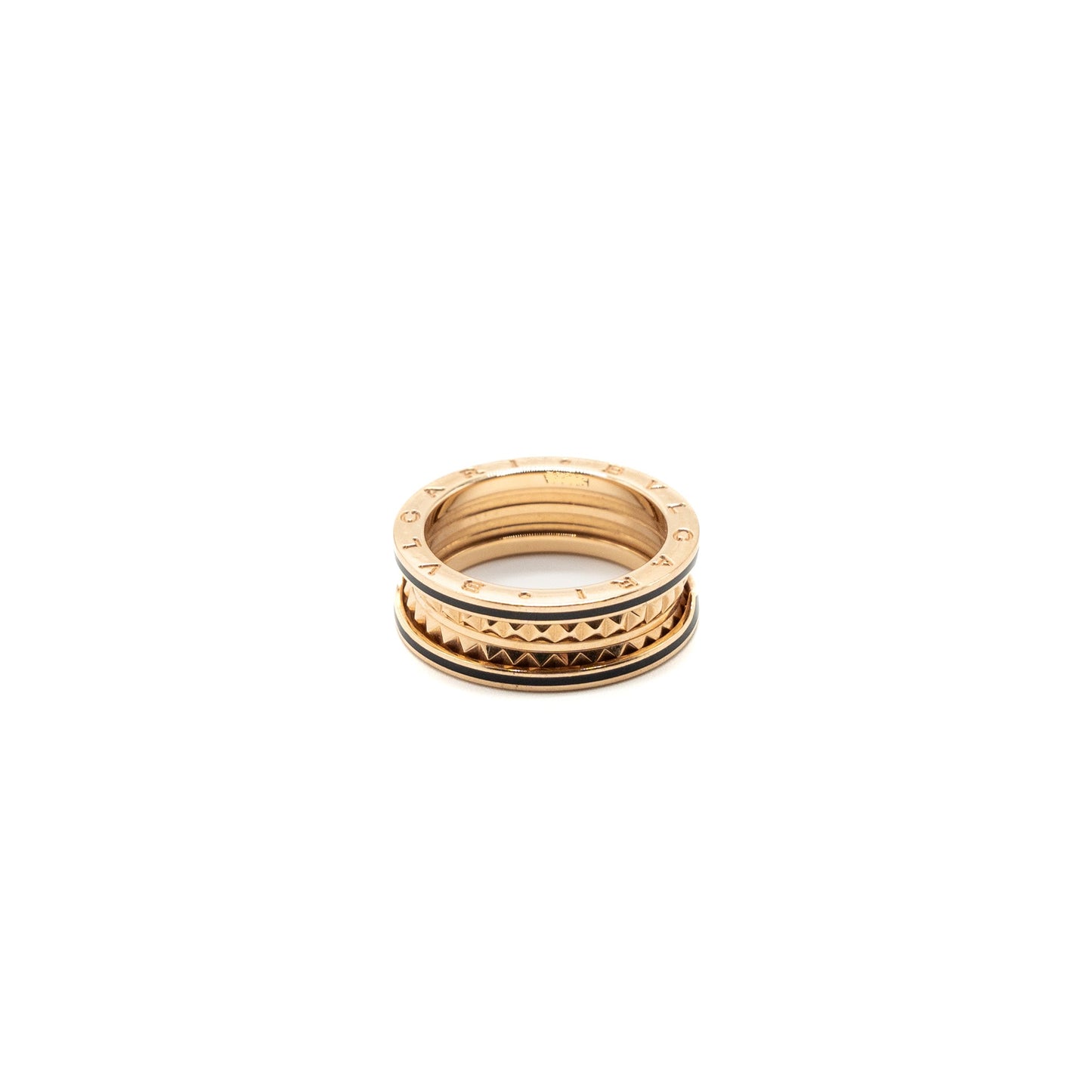 Bvlgari Size 63 B.Zero1 Ring Studded Spiral/Black Ceramic Rose Gold