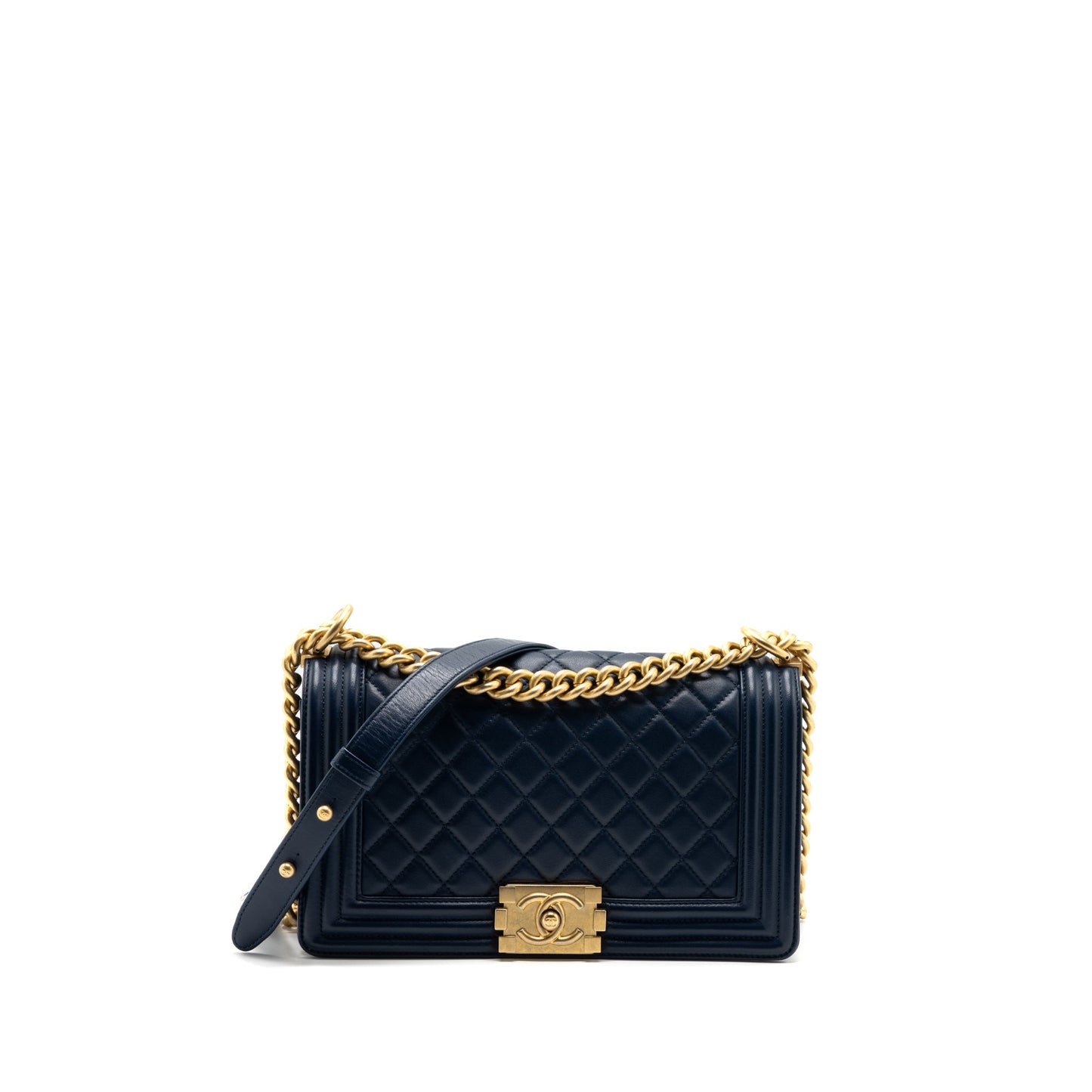 Chanel Medium Boy Bag Lambskin Dark Blue GHW