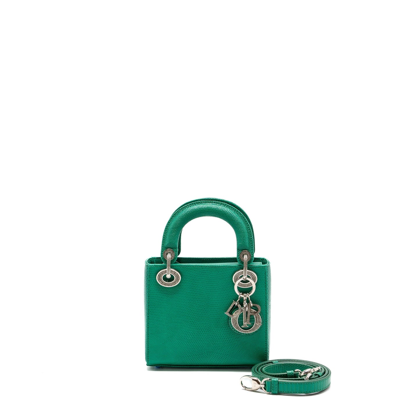 Luxury Dior mini lady Luxury Dior lizard green with crystal buckle SHW