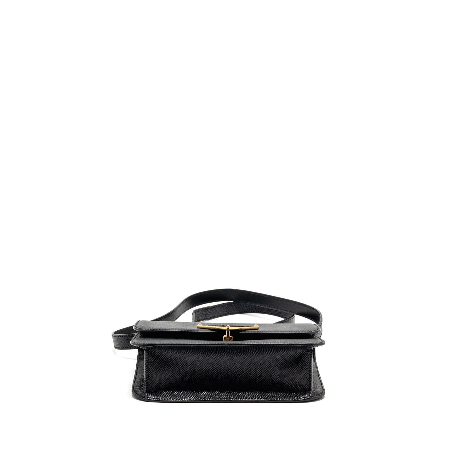 Prada Saffiano Leather Flap Shoulder Bag Calfskin Black GHW