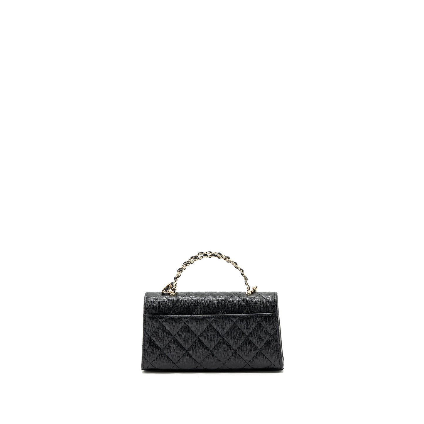 chanel 23p top handle mini flap bag with chain caviar black LGHW (microchip)