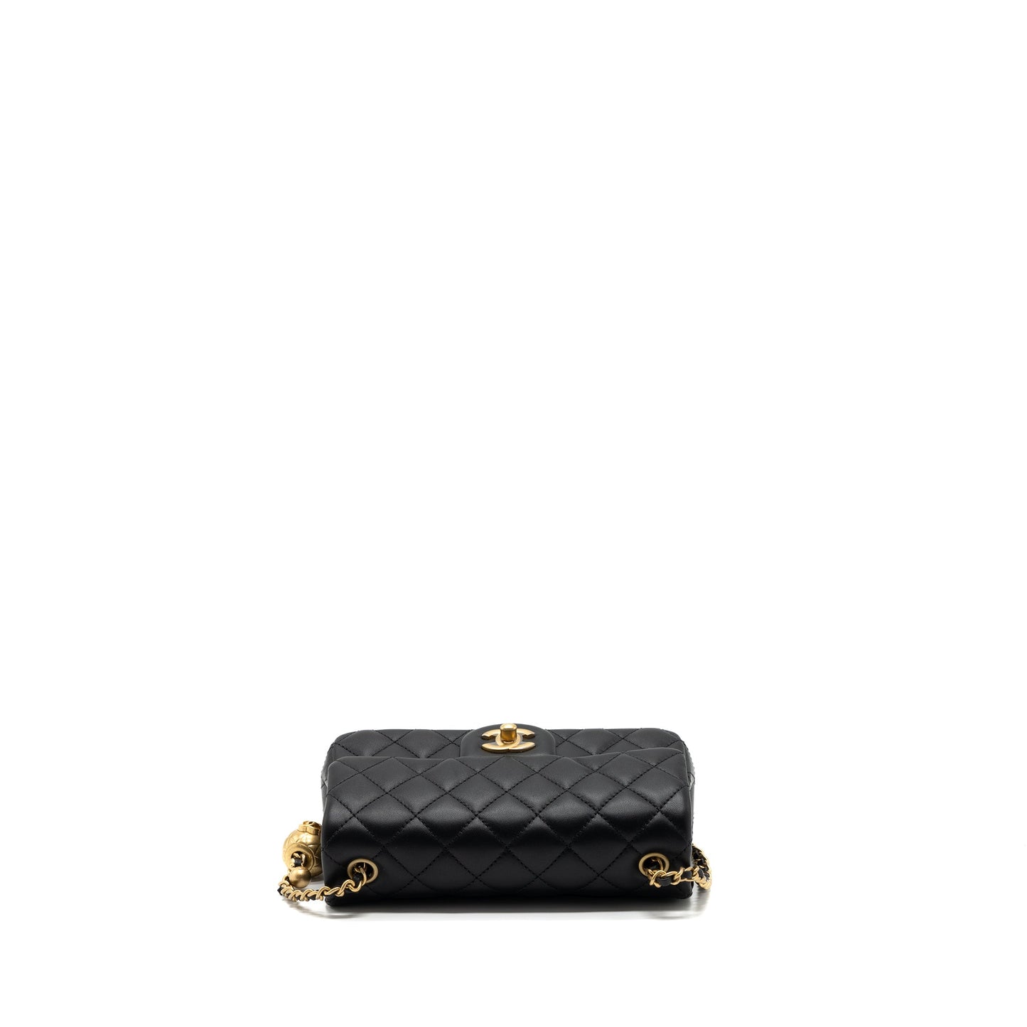 Chanel 23k Pearl Crush Mini Rectangular Flap Bag Lambskin Black Brushed GHW(Microchip)