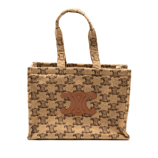 Celine Large Cabas Thais Triomphe Printed Wool/Calfskin Wool/Calfskin Brown