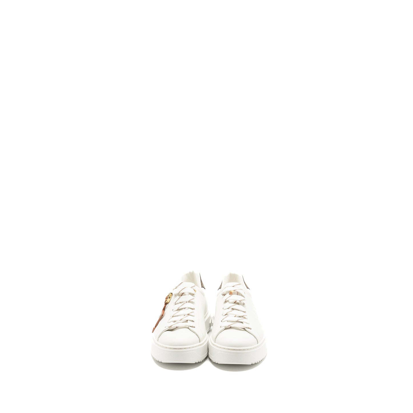 Louis Vuitton Size 37 Time Out Sneaker with Monogram and Flower Charm Calfskin White GHW