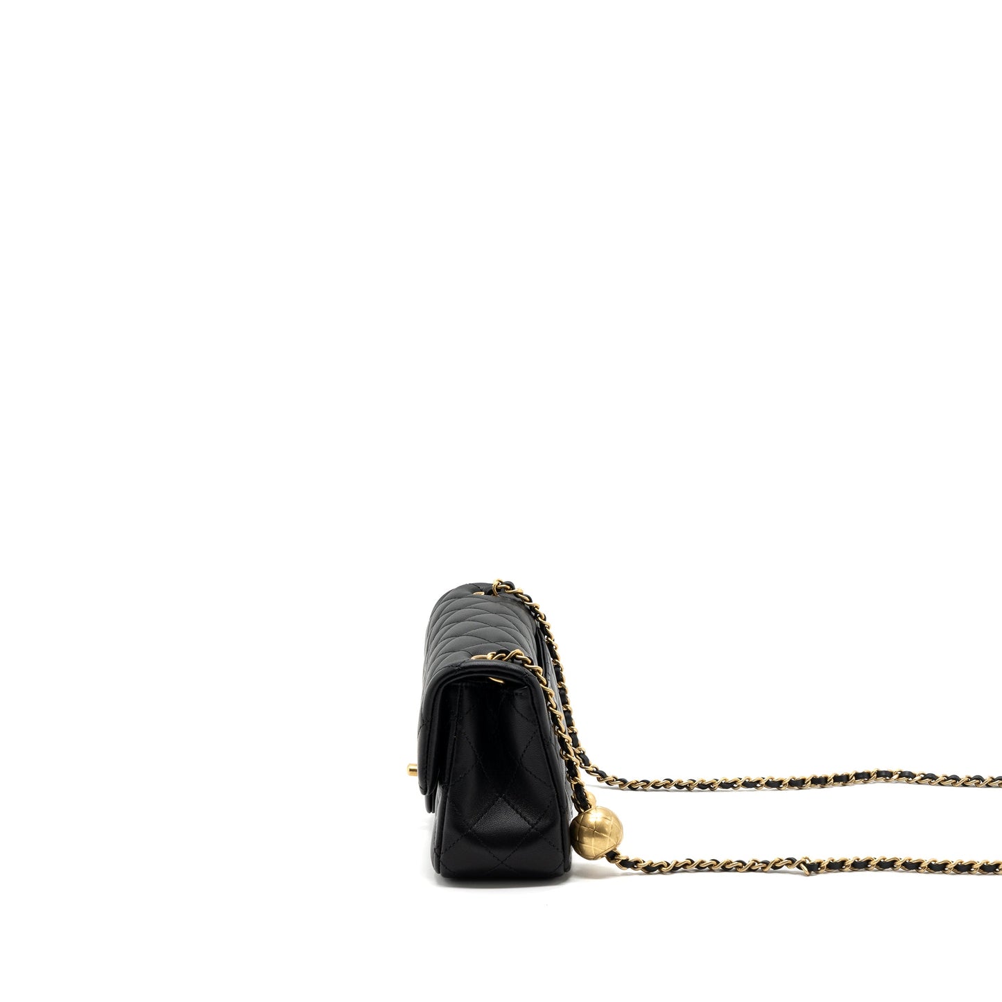 Chanel 23k Pearl Crush Mini Rectangular Flap Bag Lambskin Black Brushed GHW(Microchip)