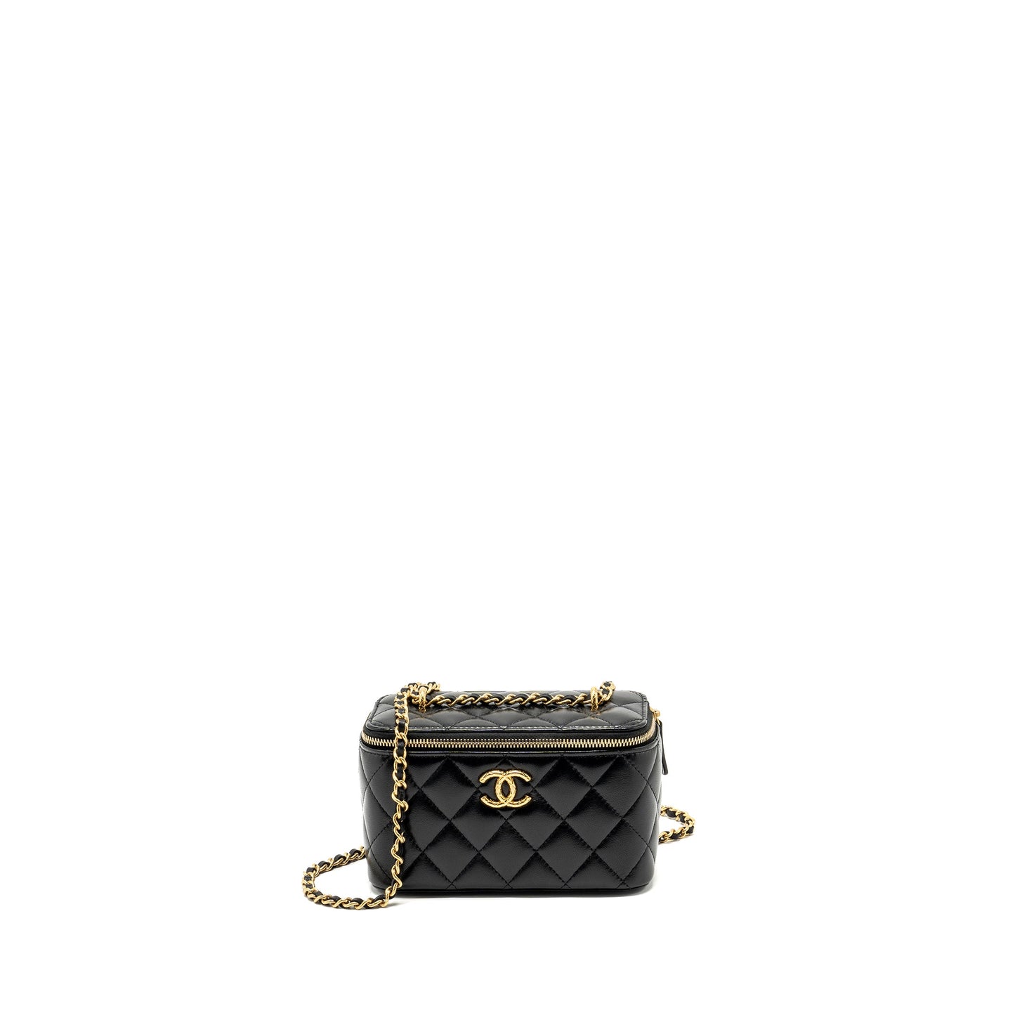 Chanel 23C Long Vanity with chain shiny lambskin black GHW (Microchip)